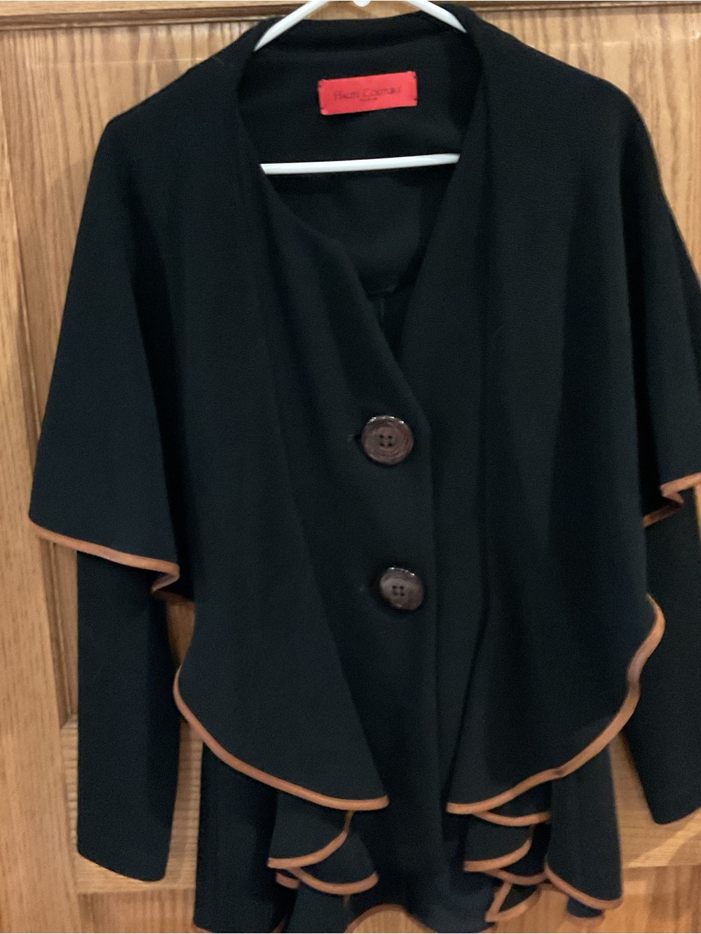 Haute Couture Paris Black Ruffle Cape Jacket Wrap Layered Cardigan